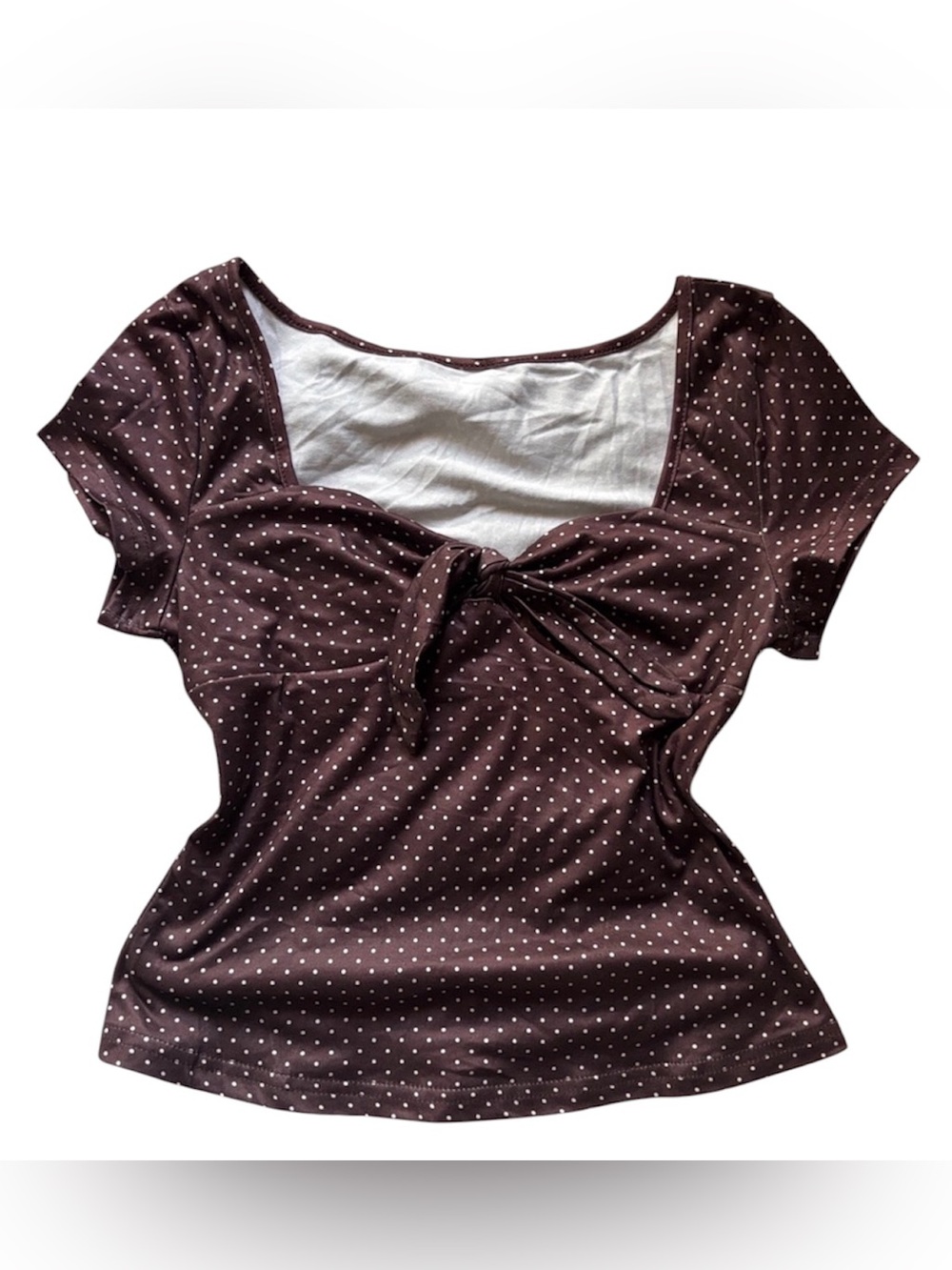 ROMWE Brown Polka Dot Tie-Front Top